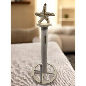 White Cast Iron Paper Towel Holder With Decorative Base & Finial Top